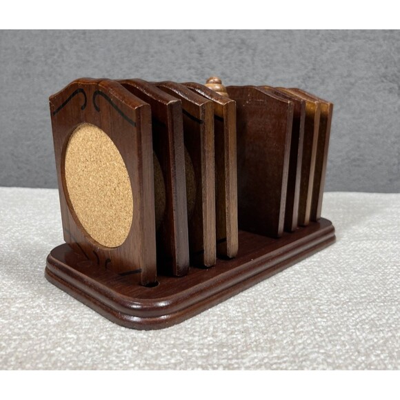 Gail Craft Other - Vintage Japan 1950s Wooden 8 Coaster Set Stand Gail Craft Rare MCM Moody Barware